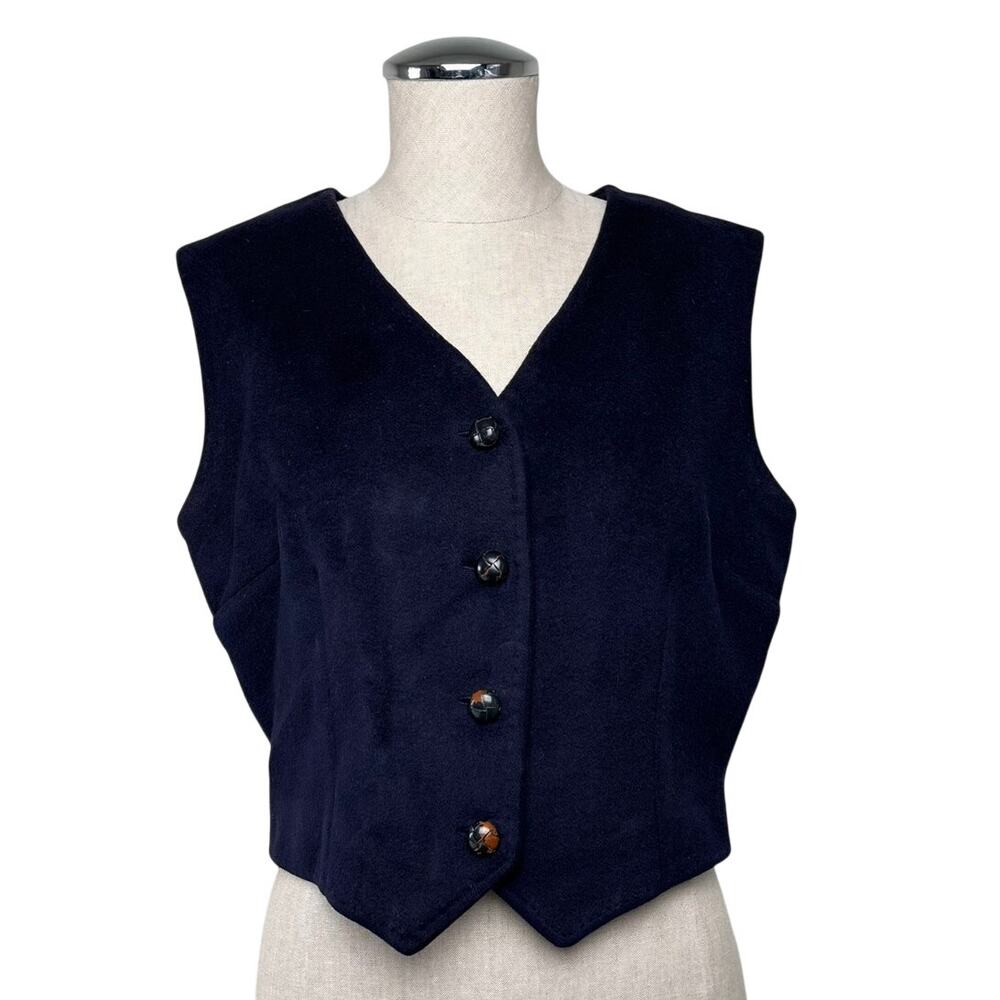 Vintage Navy Tailored Button Front Vest Wool Flannel-like Blend Handmade